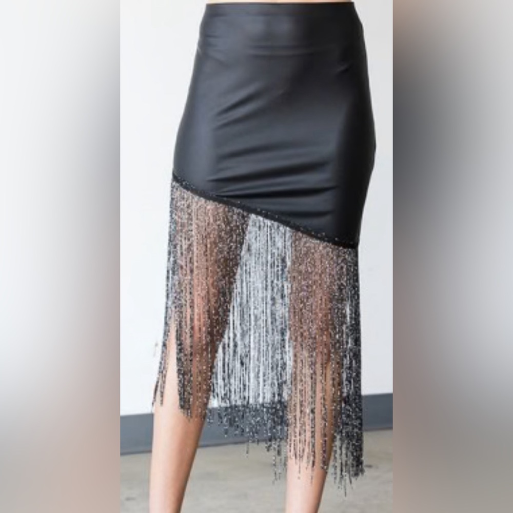 NWT - First Love - Faux Leather Metallic Fringe Skirt - Woman's Size Small